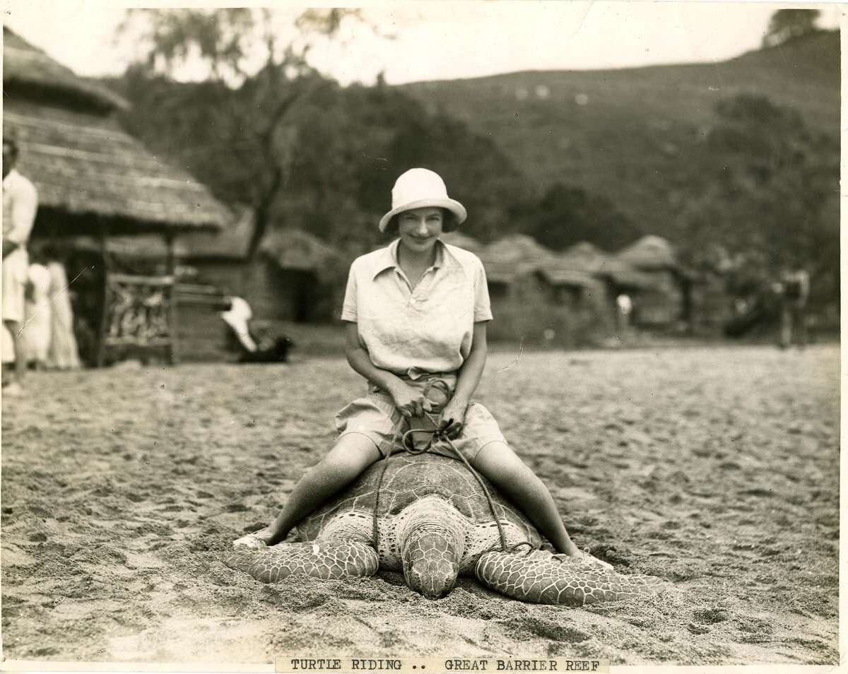 Катание на черепахе на Большом Барьерном рифе., 1930-е. Архив Австралийского Национального Морского музея/The Australian National Maritime Museum, официальный сайт - www.anmm.gov.au 