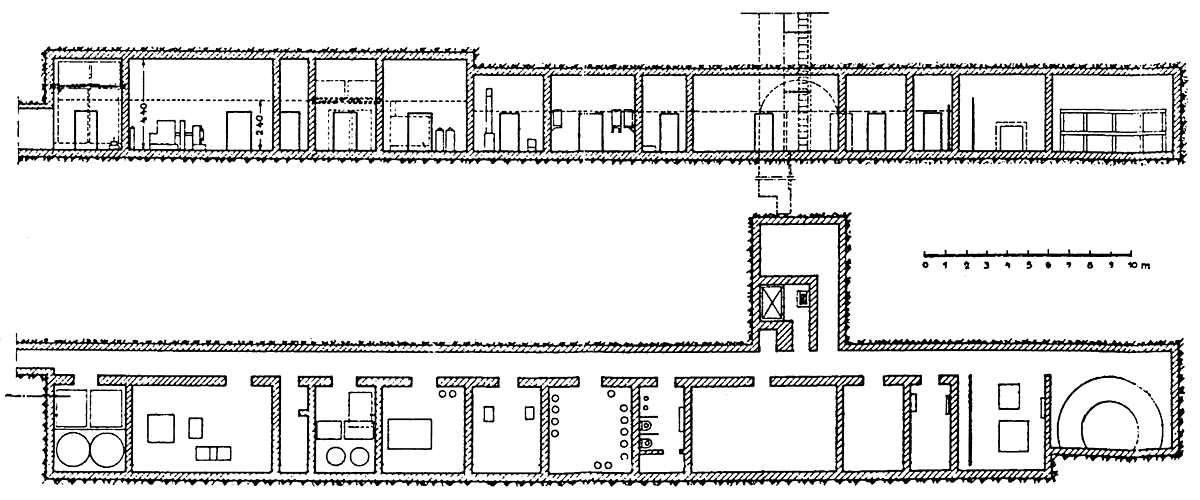 План и разрез подземной части командного пункта
