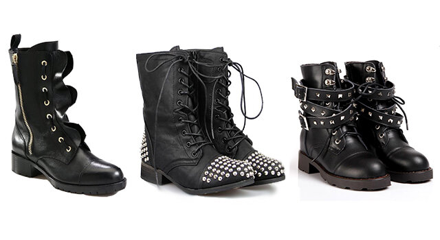 Ботинки декорированные шипами и крупными декоративными пряжками.