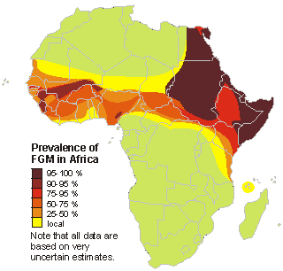 Распространение женского обрезания в Африке.