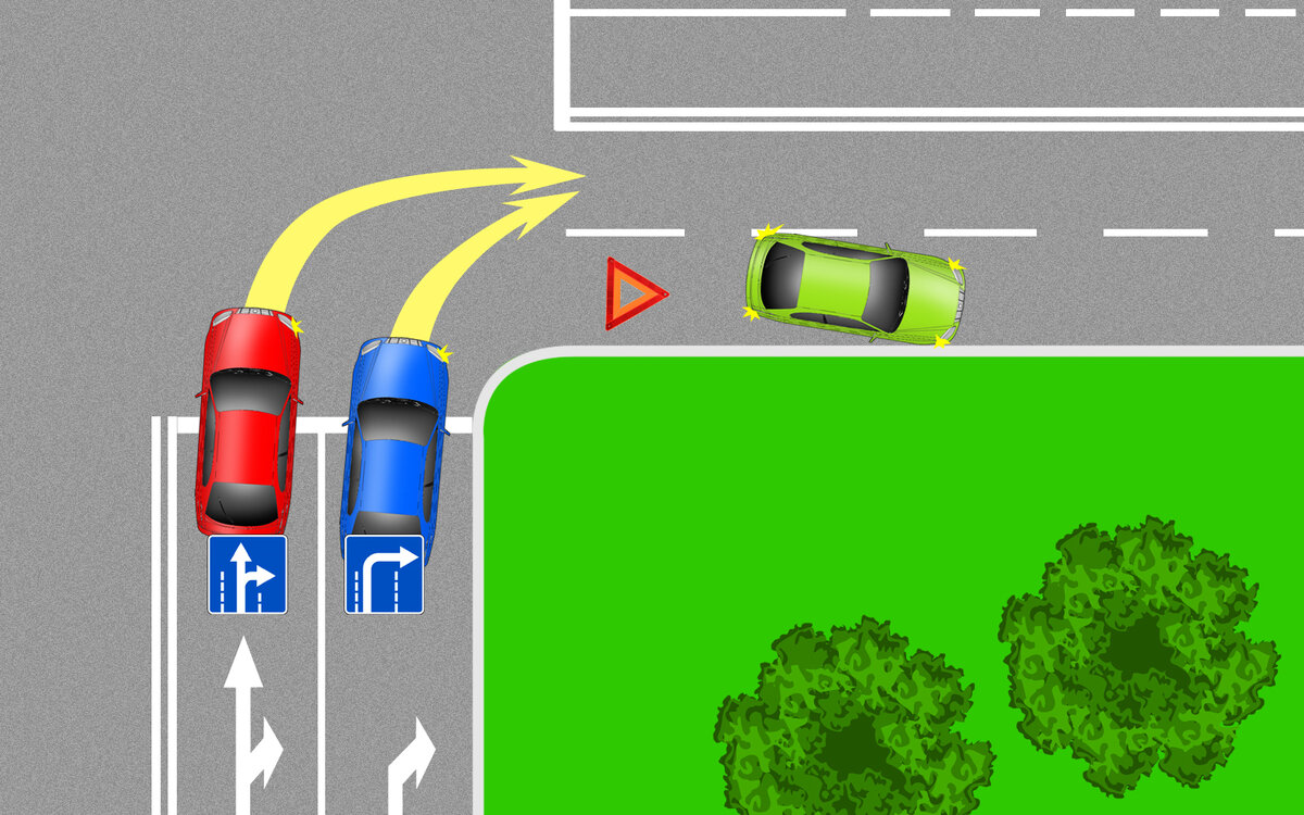 Кому из водителей в показанной ситуации разрешено повернуть в направлении показанном стрелками