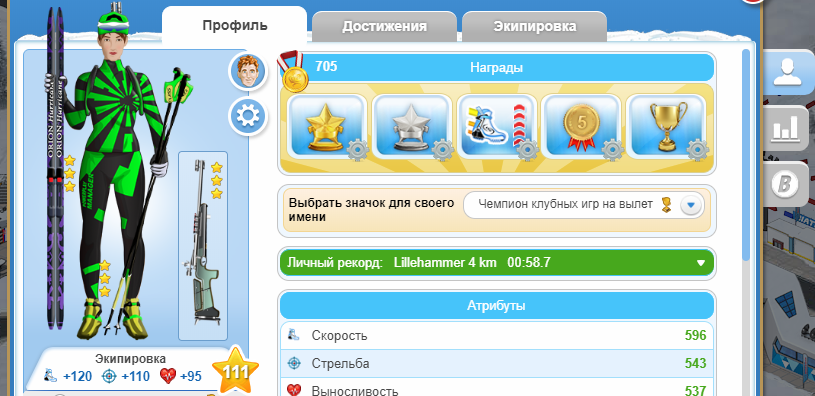 Так выглядит ваш профиль в игре. Внизу - значения атрибутов.  
