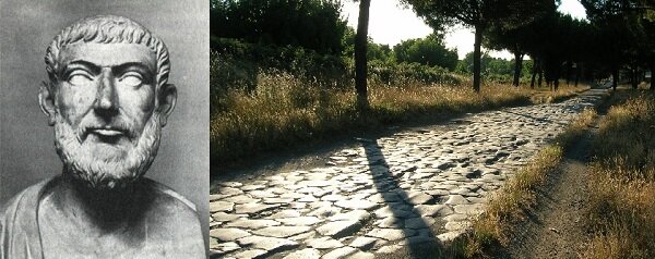 Аппий Клавдий Цек и современная фотография Аппиевой дороги. Источник: pinterest.com