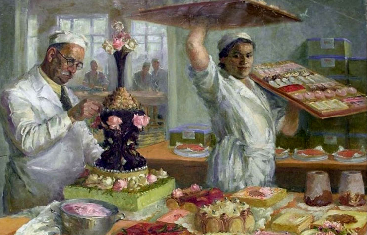 Иллюстрация: Яновская О.Д. (Россия, 1900-1998). «Мастерская тортов», 1937 год.