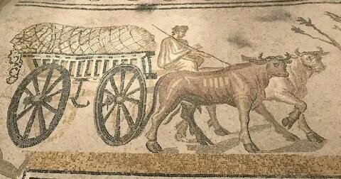 Римская повозка. Античная мозаика.