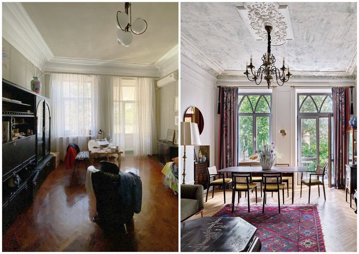 Гостиная до и после ремонта