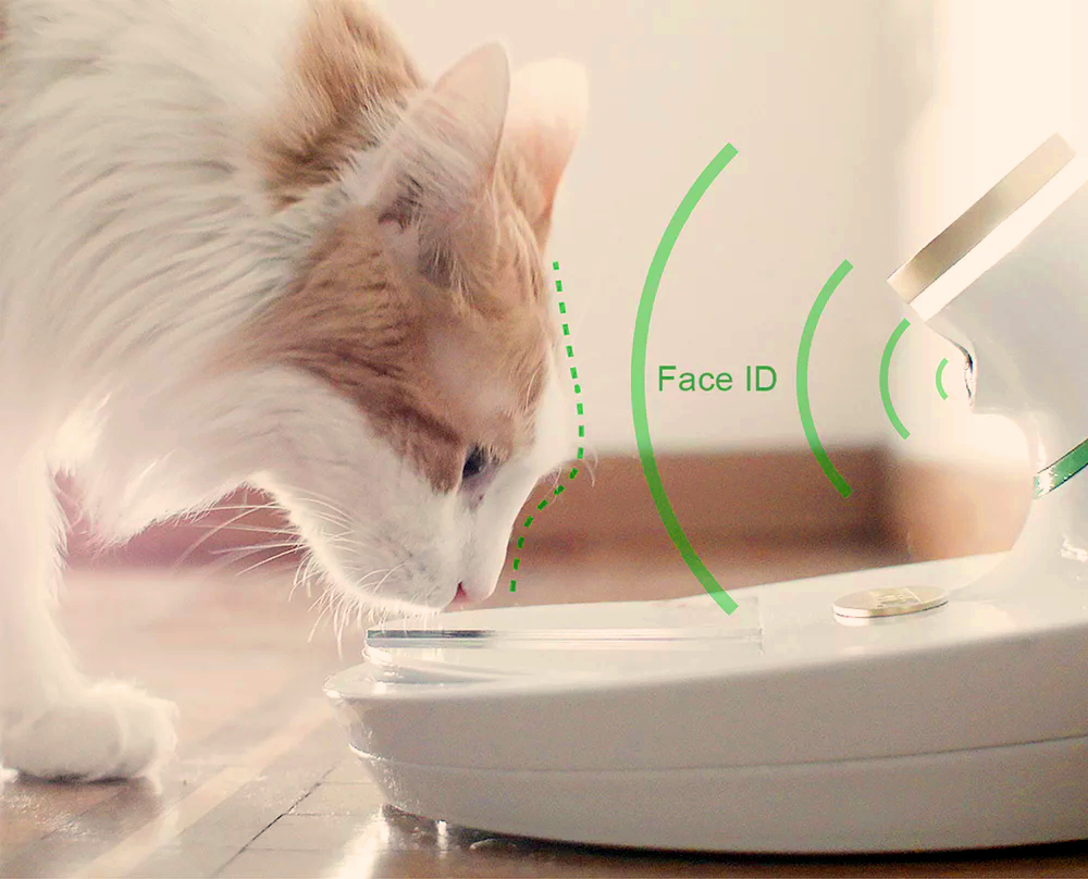 Умная миска для животных Mookkie определяет нужного питомца и открывает перед ним лоток с едой. Фото: Volta