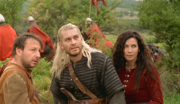 Збигнев Замаховский (Лютик), Михал Жебровский (Геральт) и Гражина Вольщак (Йэннифер)