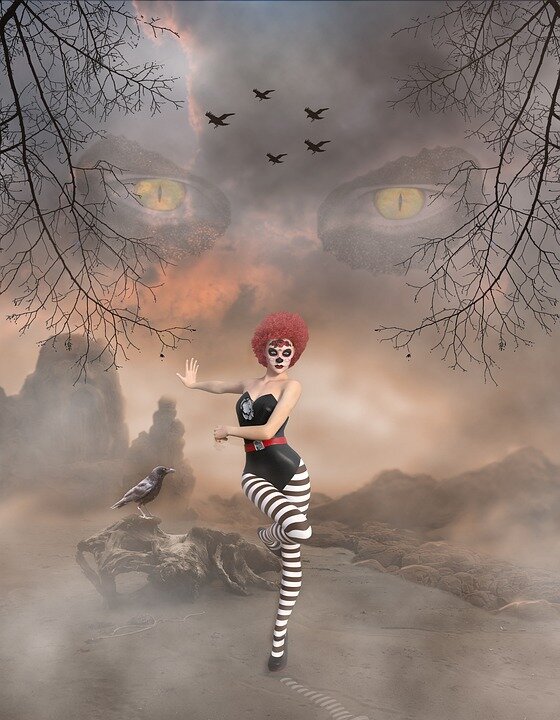 https://pixabay.com/illustrations/woman-girl-clown-cat-eyes-eyes-4404102/
