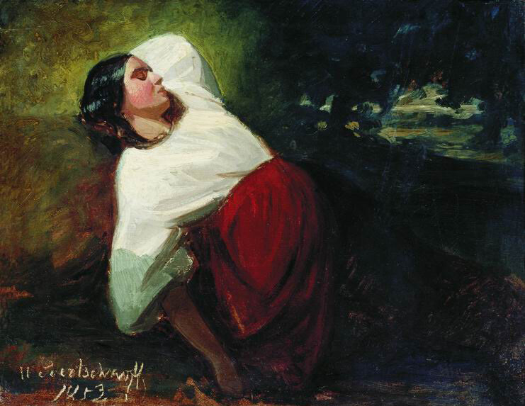 Художник: Н. Сверчков, Спящая девушка, 1853 г