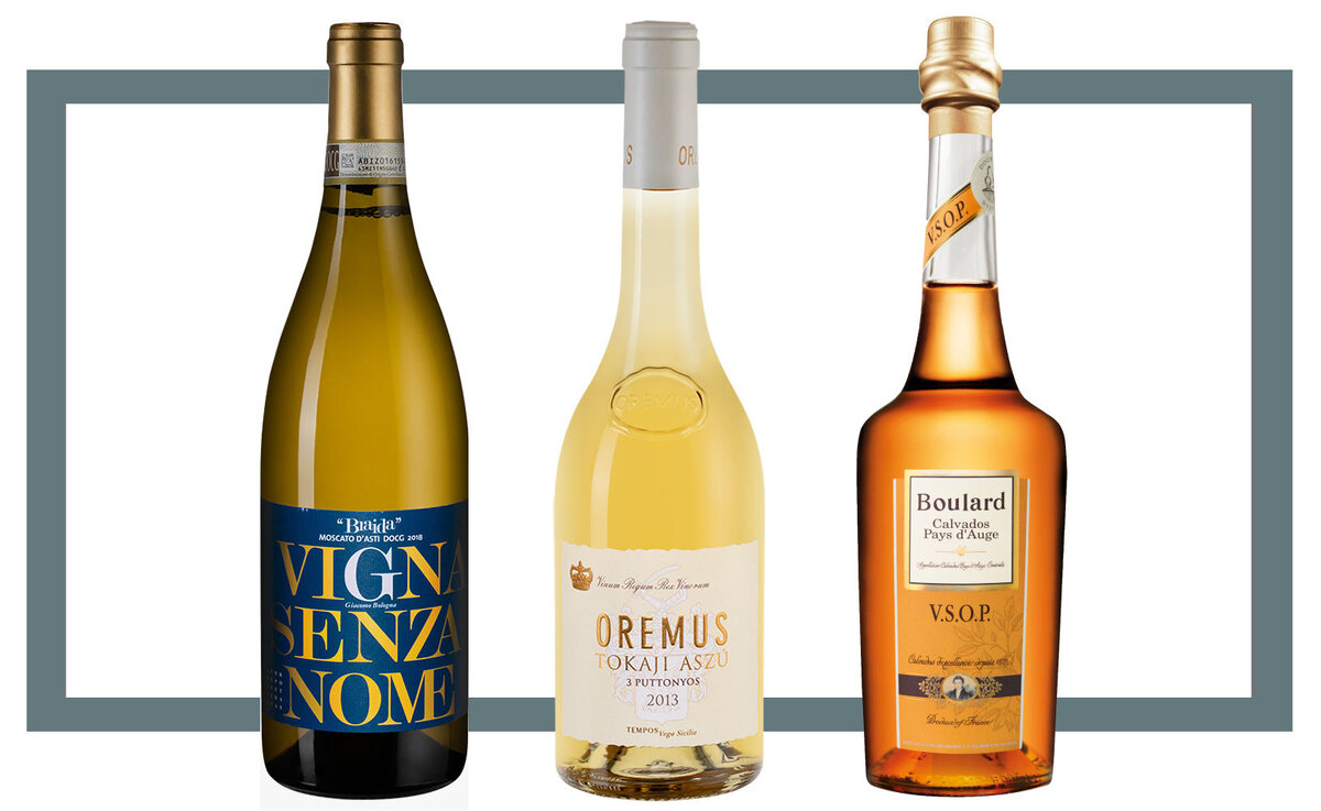 Слева направо: Braida Vigna Senza Nome 2019; Oremus Tokaji Aszu 3 puttonyos 2013; Boulard VSOP
