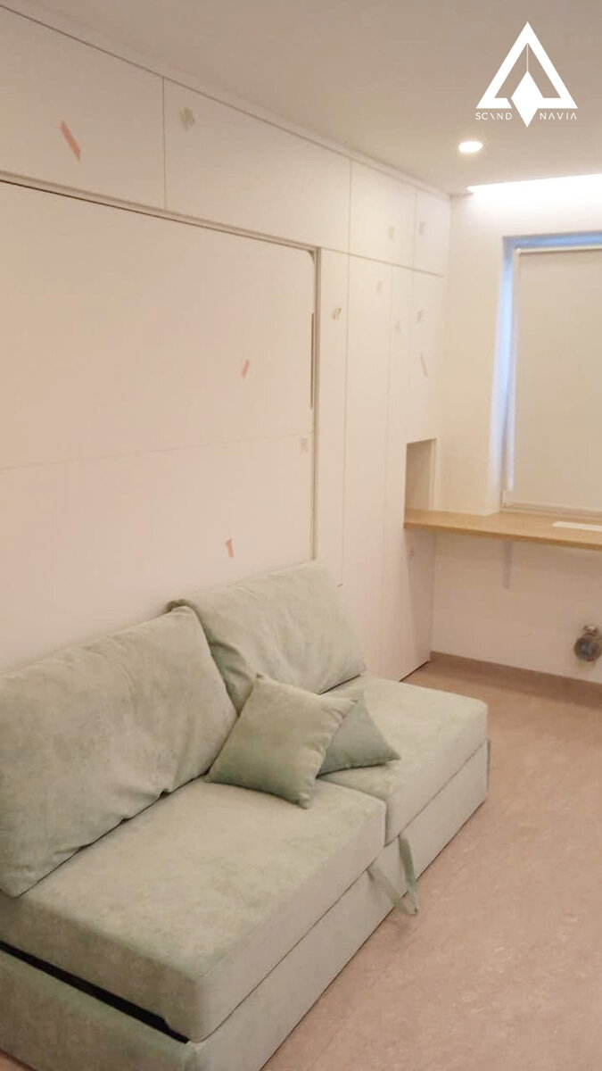 Все фото проекта можно посмотреть в галерее. Шкаф-кровать трансформер с диваном на заказ.