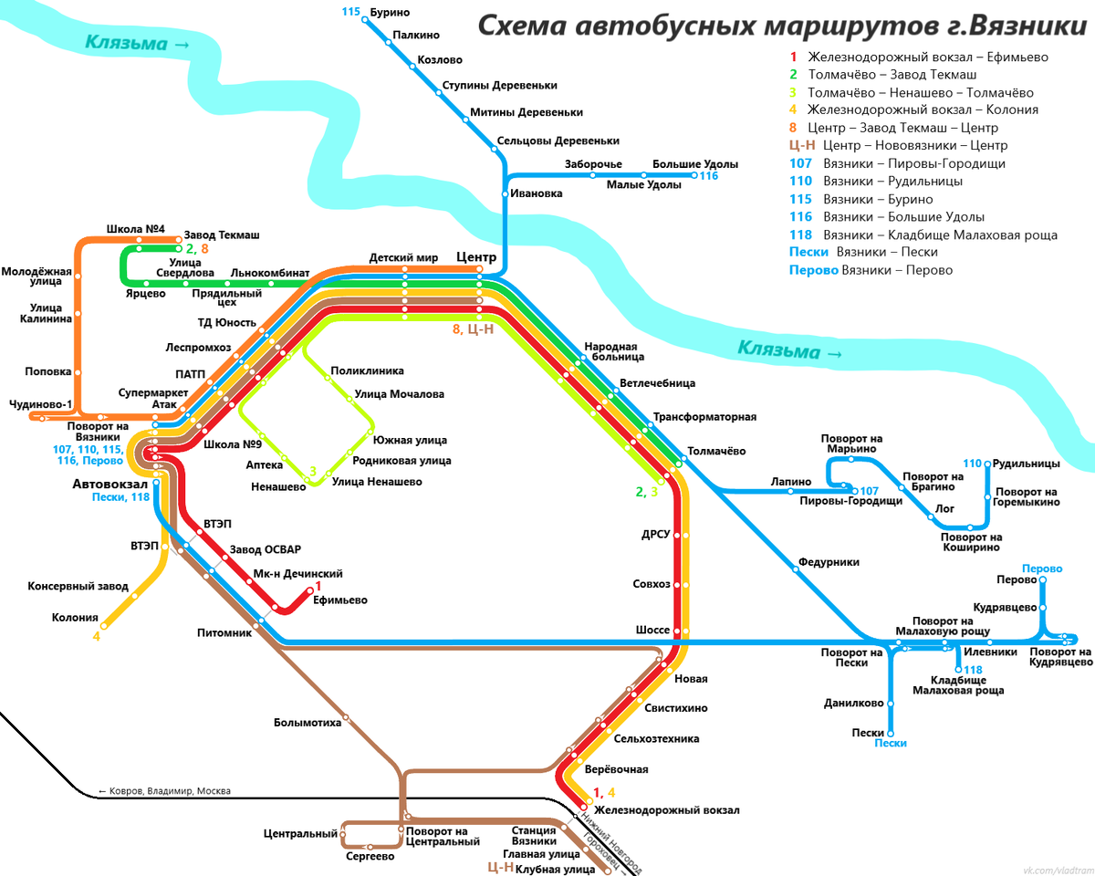 Схема автобусных маршрутов города Вязники | Транспорт Владимирской области  | Дзен