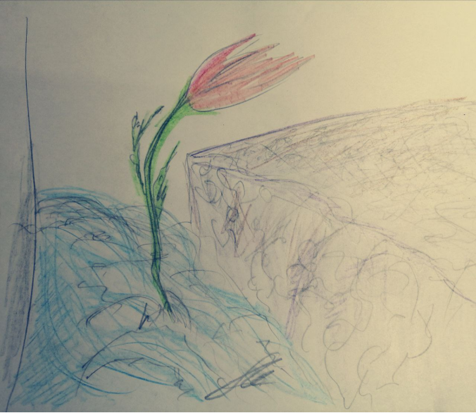 Бежит вода средь камней. Рисунок карандашом.