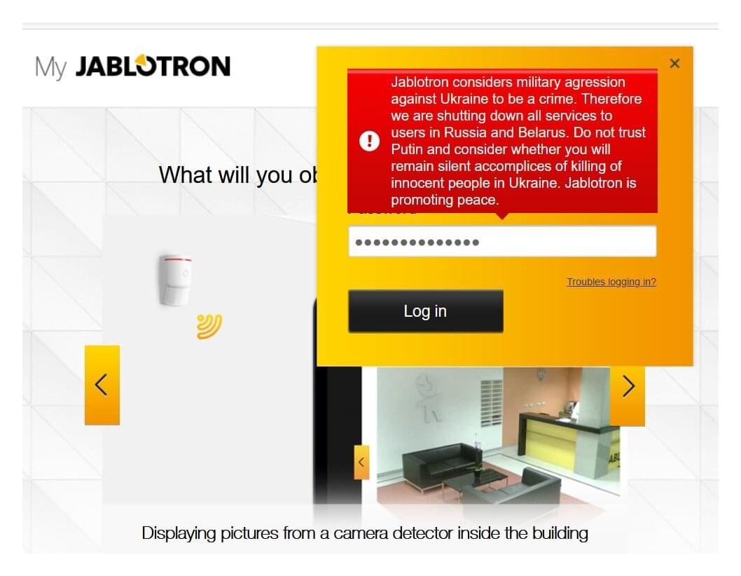 Чешский Jablotron отключит Россию от своих систем безопасности. Это реакция на так называемую военную агрессию. Украинская компания Ajax Systems эмоционально проинформировала пользователей и партнеров о полной приостановке техподдержки в России.