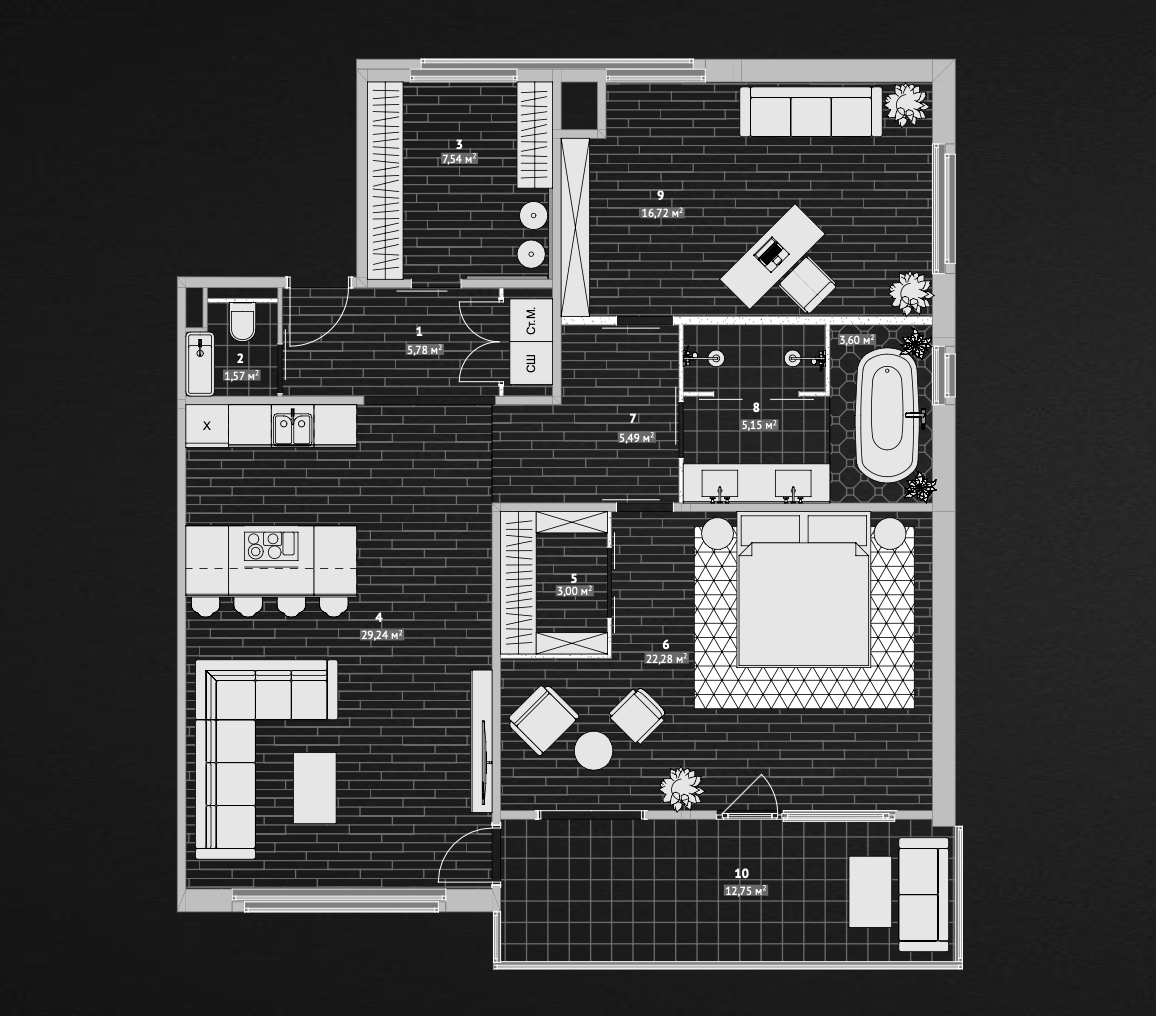 Первый вариант перепланировки квартиры в Цюрихе