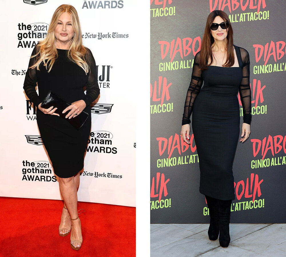 Платья-футляры средней длины в образах Дженнифер Кулидж и Моники Беллуччи