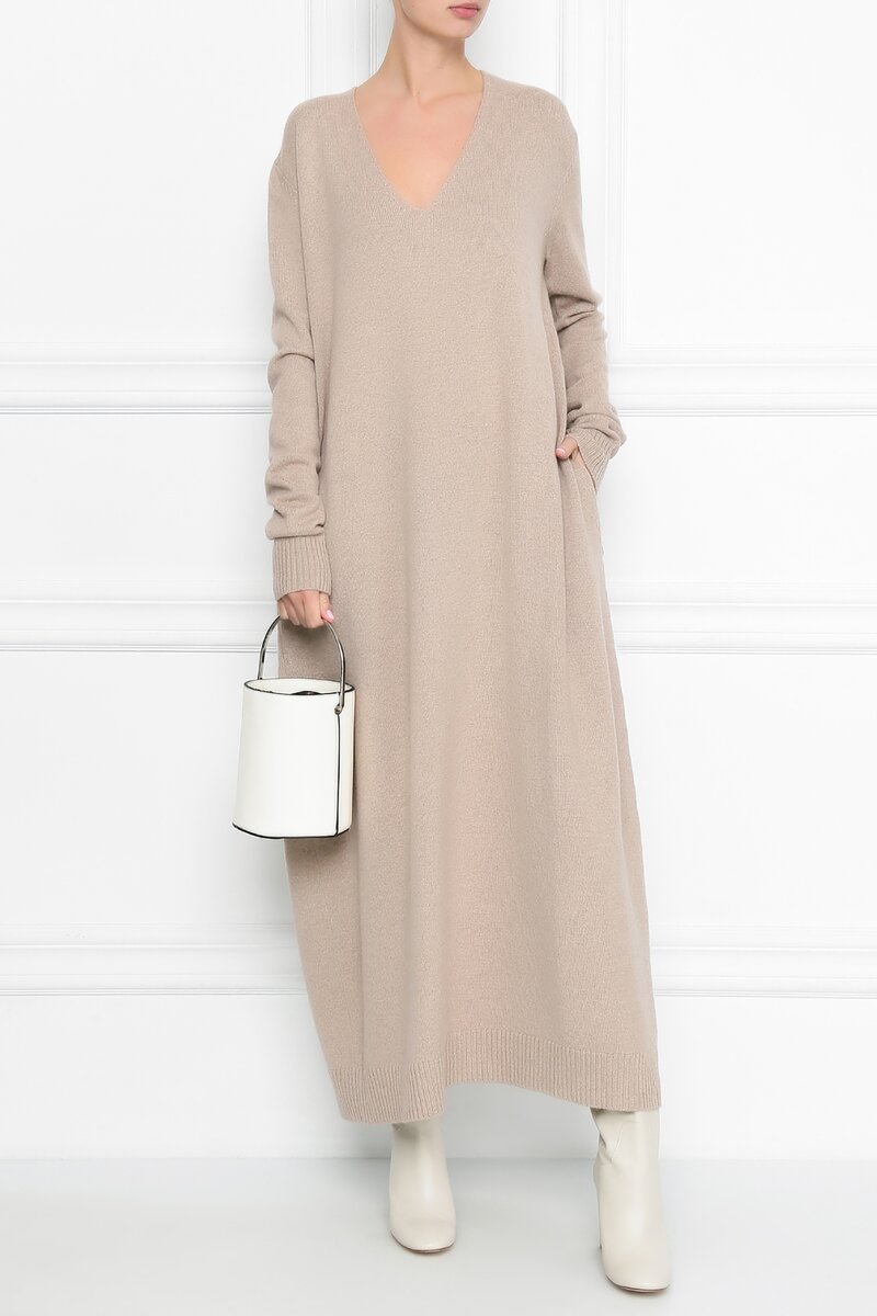 Бежевое трикотажное платье Jil Sander