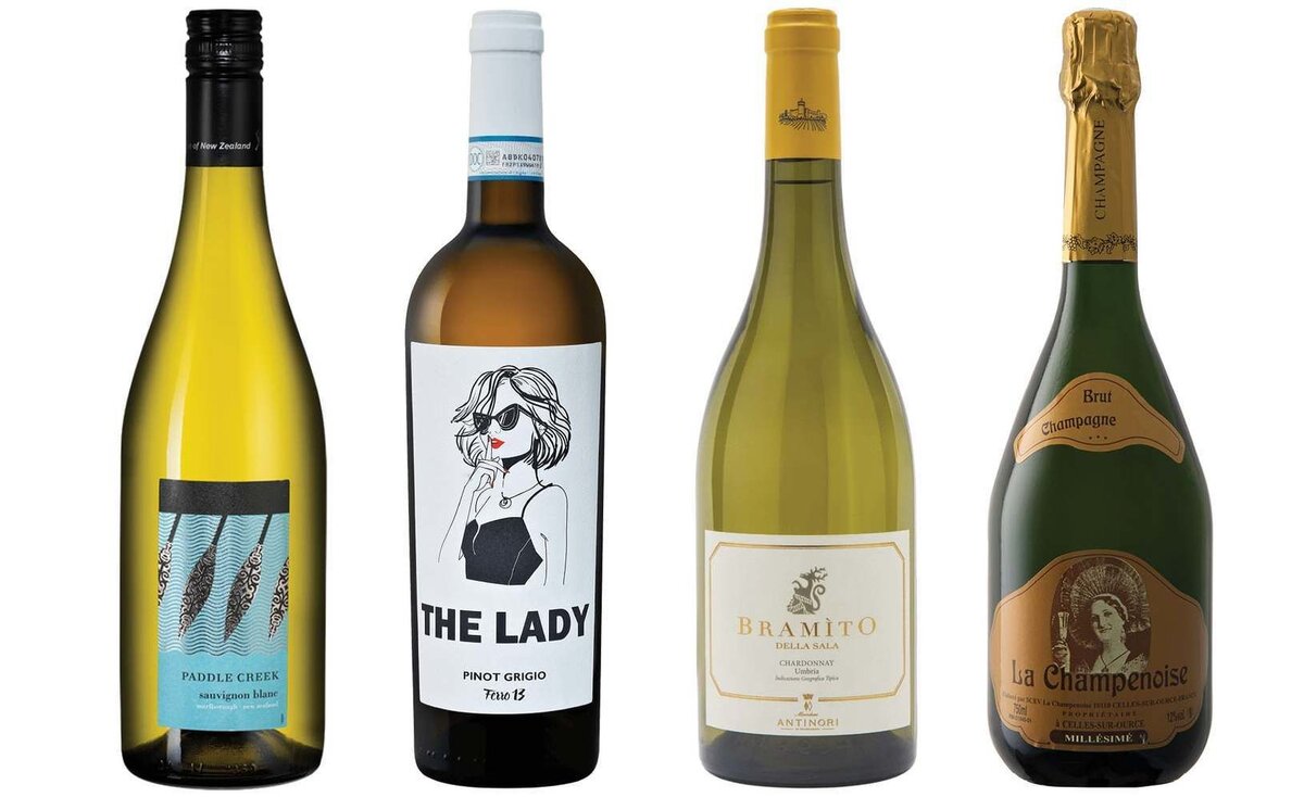 Paddle Creek Sauvignon Blanc 2018; Ferro 13 The Lady Pinot Grigio 2017; Bramito Chardonnay 2018; La Champenoise Millesime Brut 2005