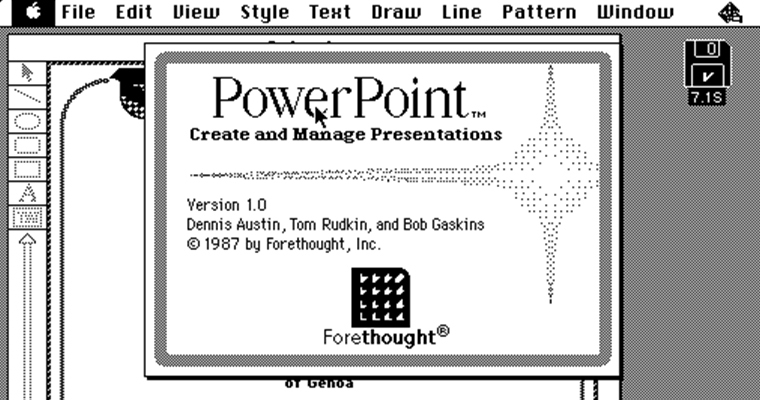Скриншот окна первой версии программы PowerPoint 