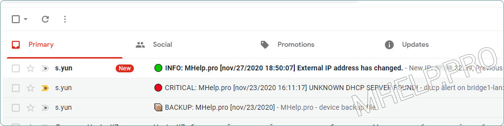Пример электронного письма с уведомлением о изменении внешнего IP адреса