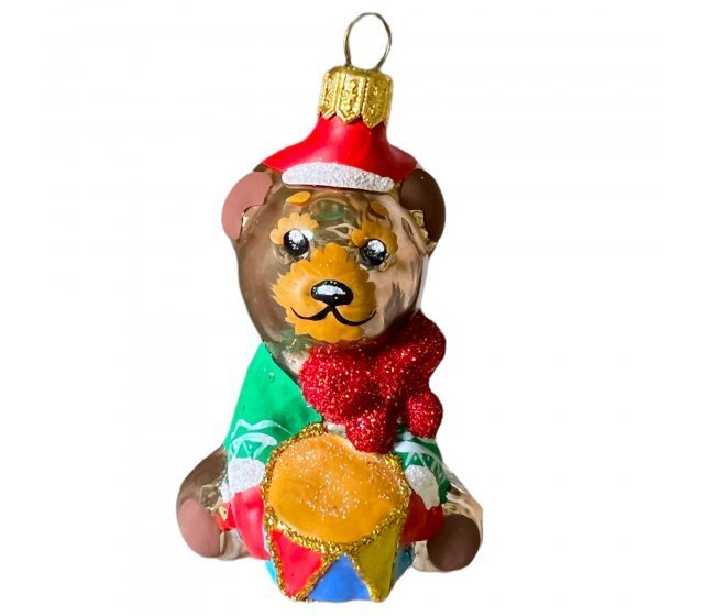 Ёлочная игрушка "Мишка с красным бантом" (Винтажный шар)