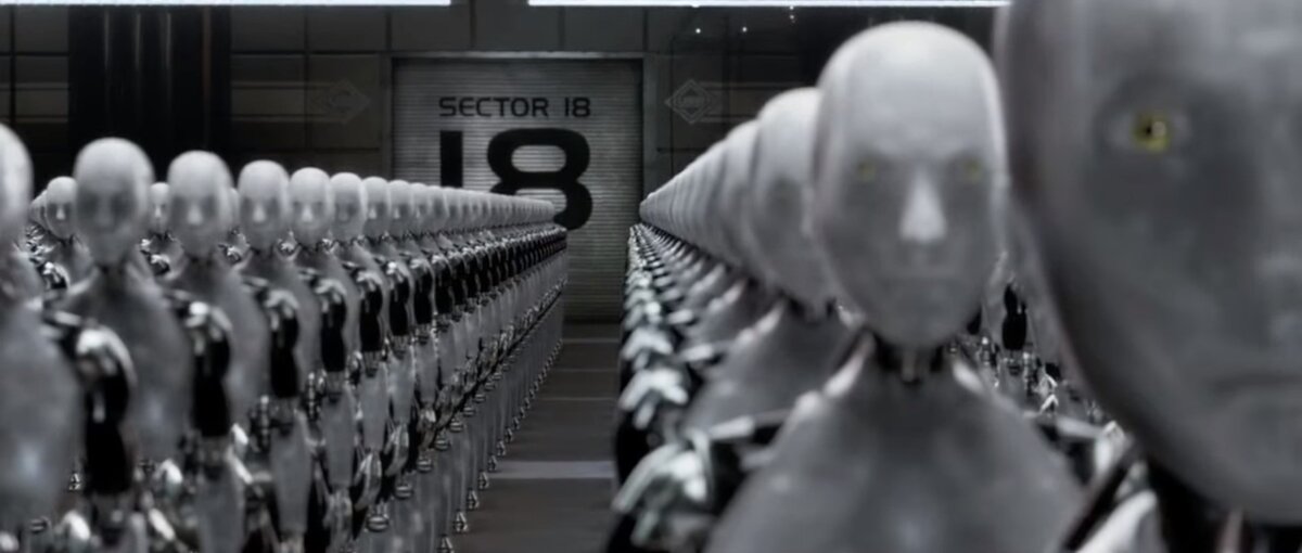 Из фильма "Я-робот". Такие четкие ассоциации с глобализмом. Мне думается, что мировая система скорее из людей быстрее сделает роботов. чем создаст полноценного робота-андроида с околочеловеческим интеллектом.