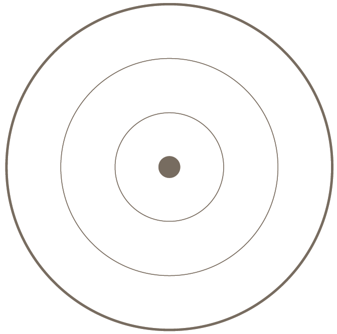 Мишень с кругами 5-10-15см и точкой прицеливания (целью) 1см в диаметре