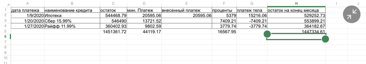 Моя таблица.