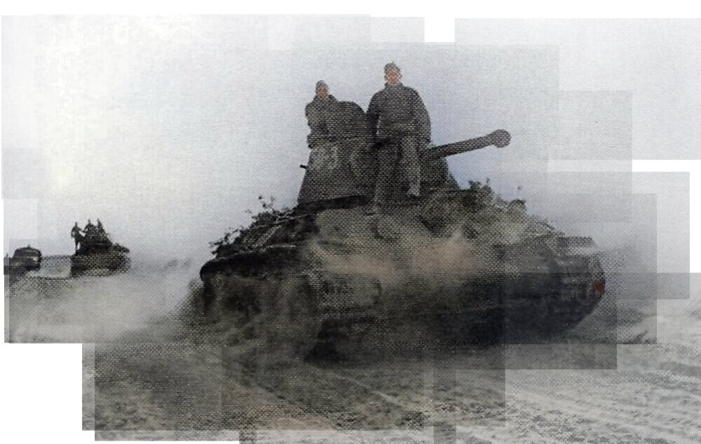 Танки Т-34-76 3-й гвардейской танковой армии движутся к линии фронта. Район Киева, 3 ноября 1943 г. Фотография использована в качестве иллюстрации.