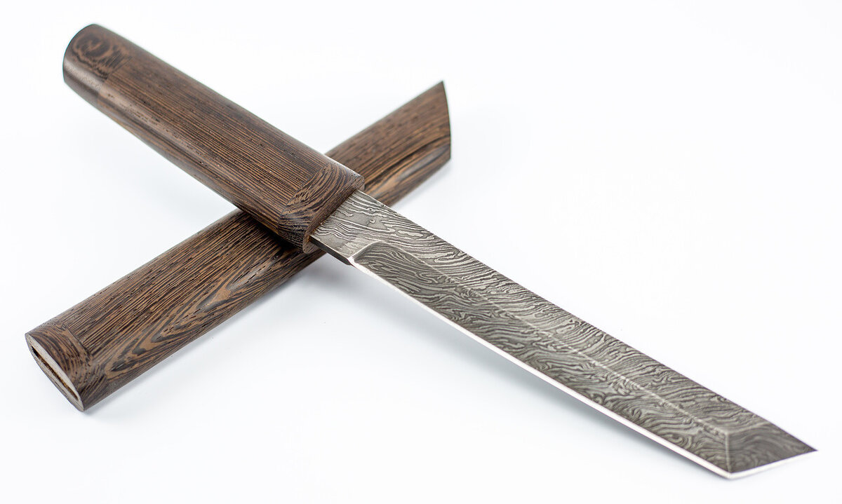 НОЖ ТАНТО ИЗ ДАМАСКА, РУКОЯТЬ И НОЖНЫ ВЕНГЕ