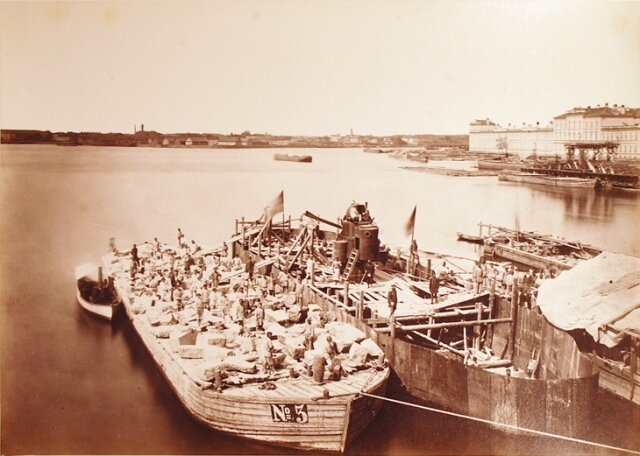 Строительство Литейного моста. Кессон быка № 3 по установке его в грунт, 1 июля 1877, Гофферт И.К.