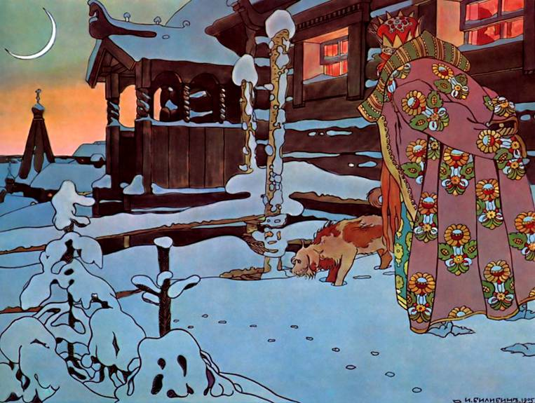  Царь Салтан подслушивает под окнами. Автор: Иван Билибин. 1904—1905 - http://www.bibliotekar.ru/kBilibin/13.htm, Общественное достояние, https://commons.wikimedia.org/w/index.php?curid=11751097