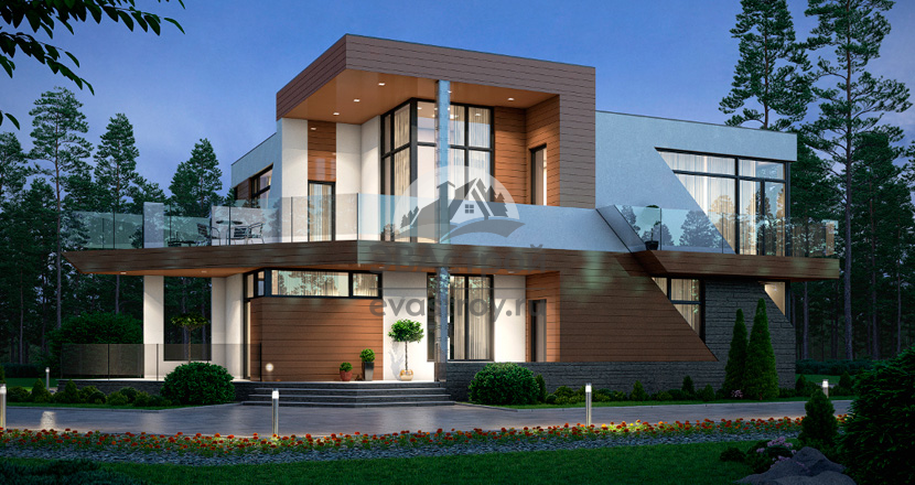  Проект загородного дома в стиле хай тек из кирпича 15 на 14 метров - 49-04.