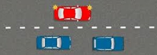 На красном авто - потенциальная жертва, которой мошенники не дают вернуться в свою полосу.