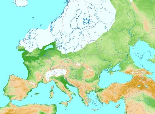 ЛЕДОВЫЙ ЩИТ ЕВРОПЫ ПРИ МАКСИМУМЕ ОЛЕДЕНЕНИЯ 24 ТЫСЯЧИ ЛЕТ НАЗАД. (Яндекс Картинки\мид лиско верес.ру).