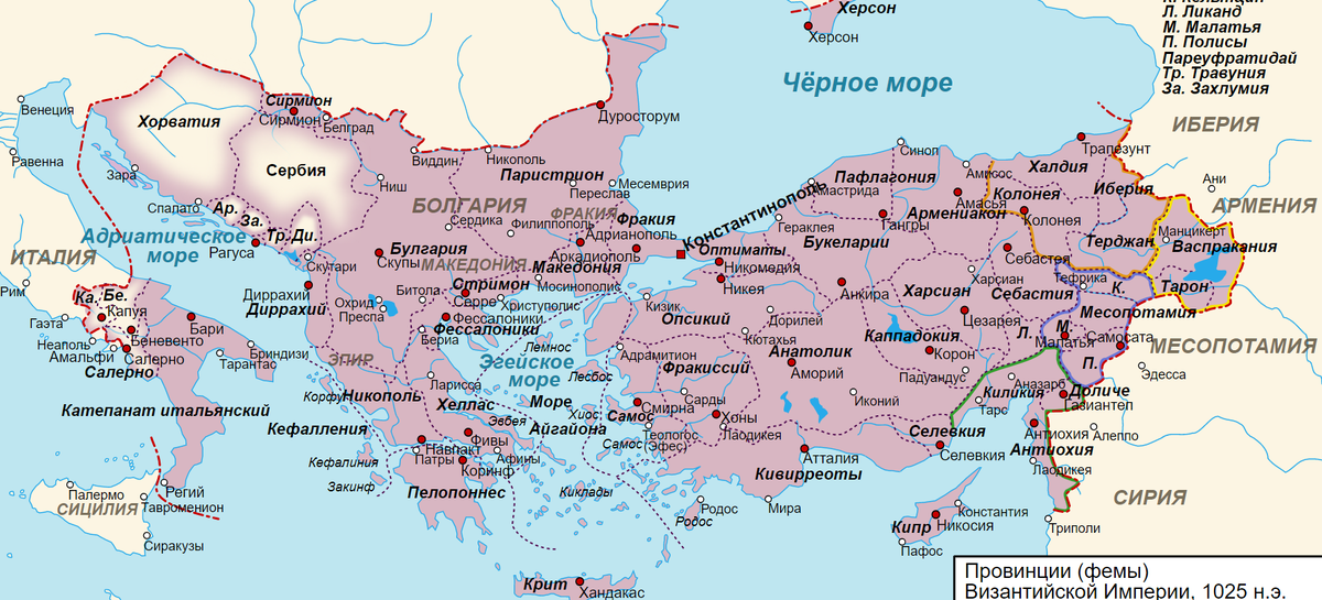 карта фем (провинций) Византии. в 971 году Болгария еще не входила в состав империи