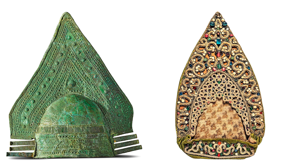 Шлем, бронза, культура фалисков\этрусков, VIII в. до н.э. Однорогий кокошник, конец XVIII в., высота 24,5 см. © Пенн-музей (Филадельфия), Государственный исторический музей (Москва) 