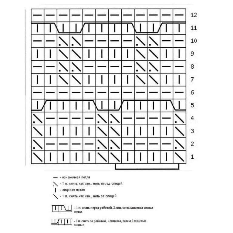 Узор соты со снятыми петлями спицами схема