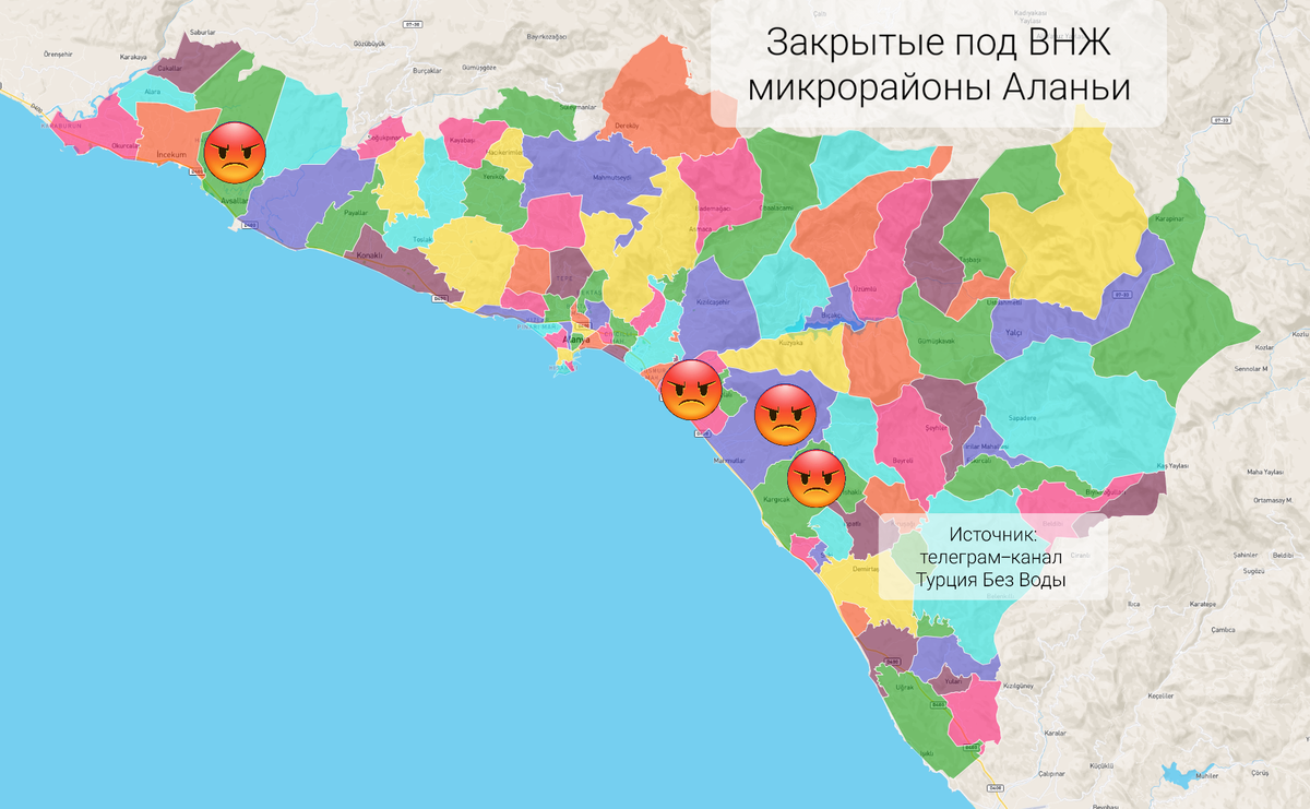 Закрытые районы турции для внж карта