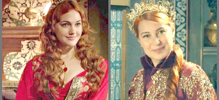 Две исполнительницы роли Хюррем-султан в сериале "Великолепный век": Мерьем Узерли и Вахиде Гердюм.