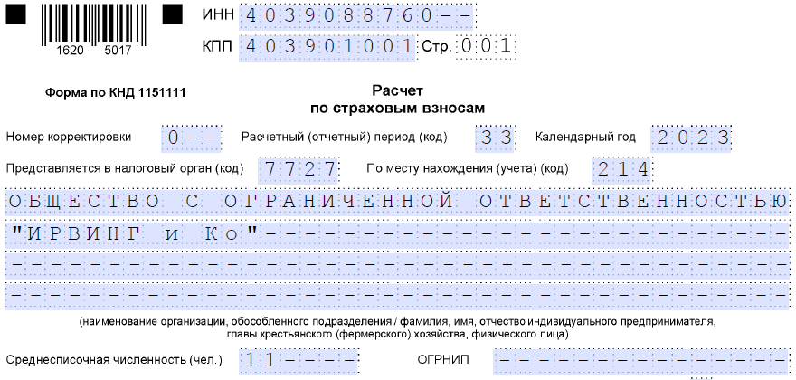 Образец корректировки рсв