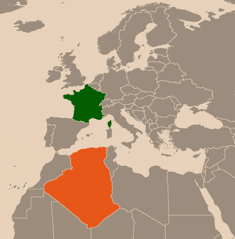 Рис. 2. Французская Метрополия, окрашенная зеленым цветом, и Алжир, окрашенный оранжевым цветом 