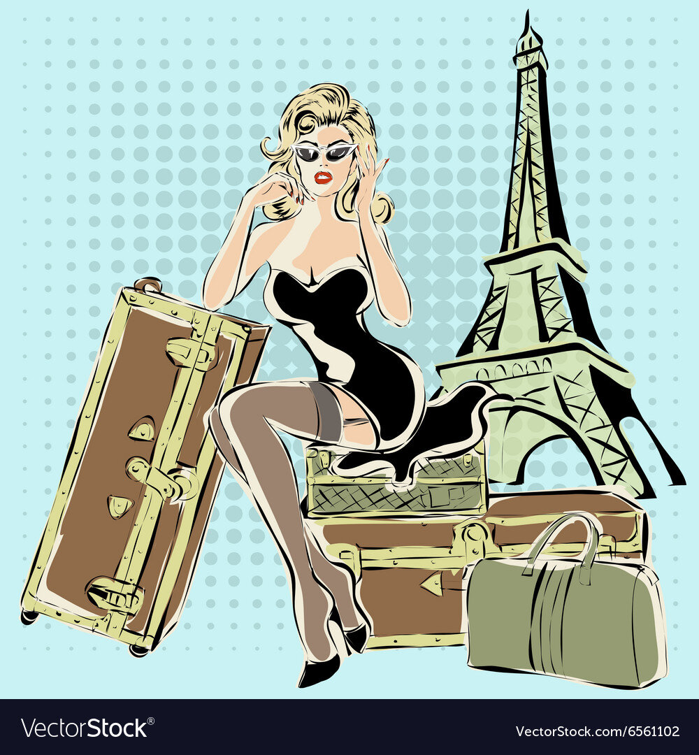фото со страницы https://cdn3.vectorstock.com/i/1000x1000/11/02/beautiful-pin-up-woman-sitting-on-suitcases-near-vector-6561102.jpg