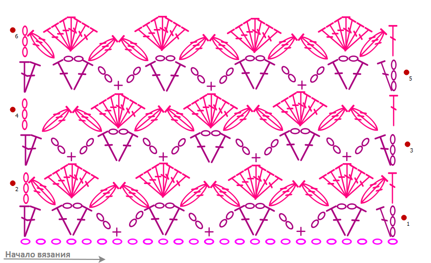 Веерный узор на спицах разными вариантами со схемами и описанием