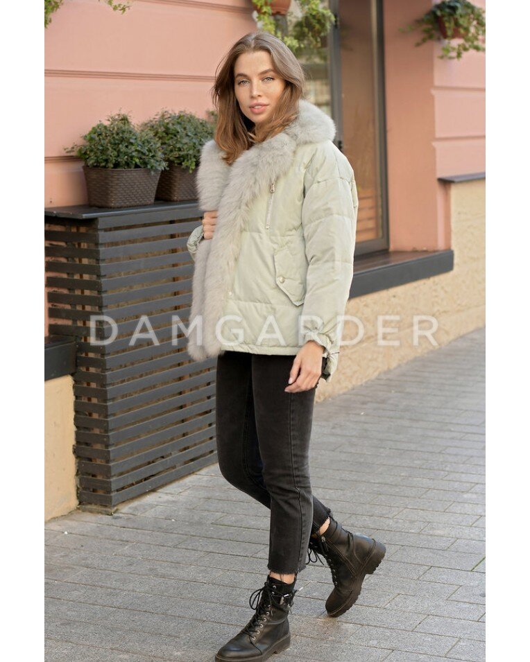 МЯТНЫЙ ПУХОВИК С МЕХОМ ВДОЛЬ МОЛНИИ MISS FOFO 