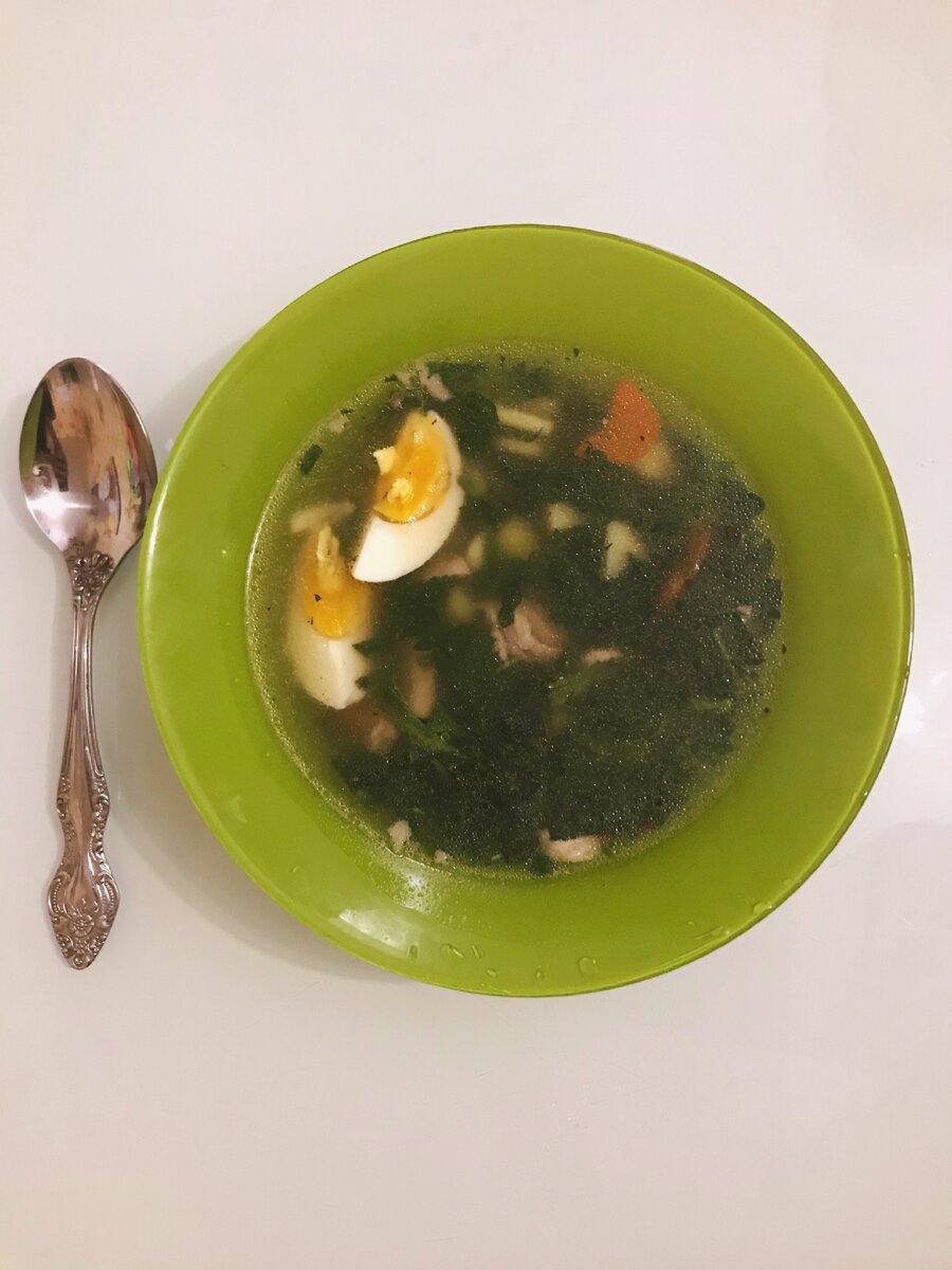 Супчик для малыша без добавления зелёного лука. Съел всю тарелку!