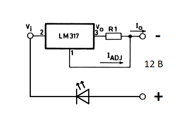 Схема включения микросхемы в качестве стабилизатора тока для светодиода