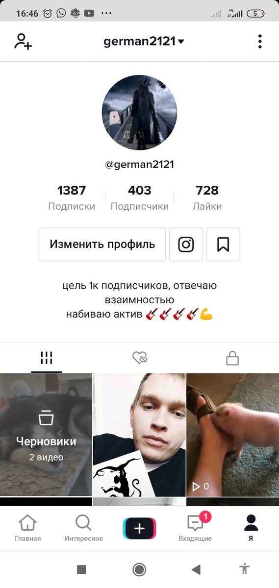 Скриншот моего аккаунта в Тик Токе
