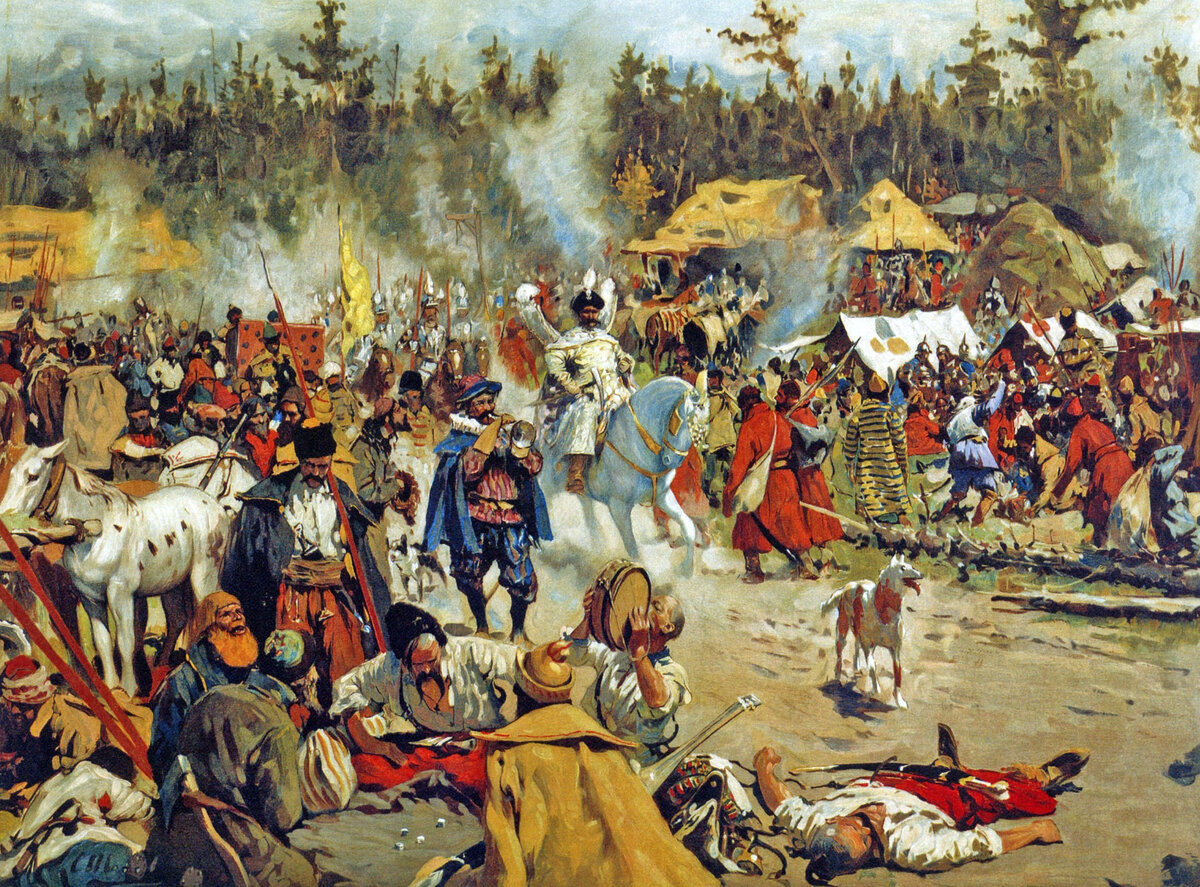 «В смутное время» 1908 г. Картон, масло. 60 x 82 см. Сергей Иванов. Обратите внимание на наездника в центре
